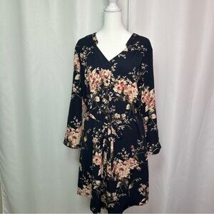 Brixon Ivy Women’s Large Long Sleeve Full Button Floral Shirt Dress Black Mauve